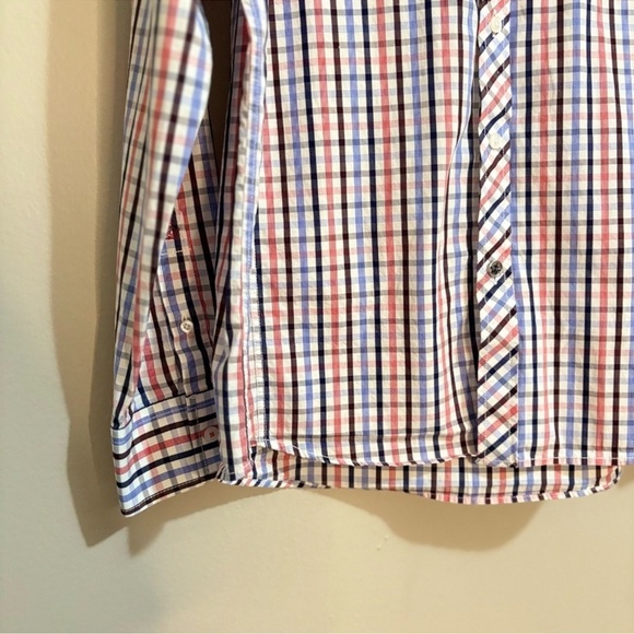 English Laundry White Blue & Red Plaid Cotton Button Up Dress Shirt - Picture 7 of 14